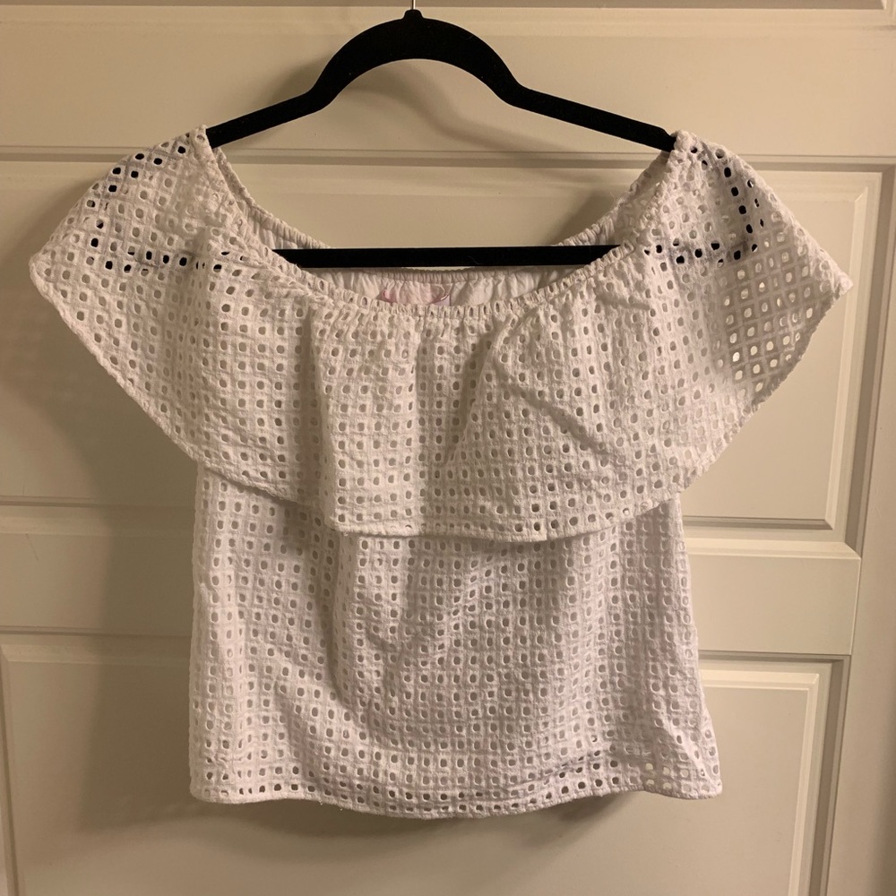 White off the shoulder eyelet top
